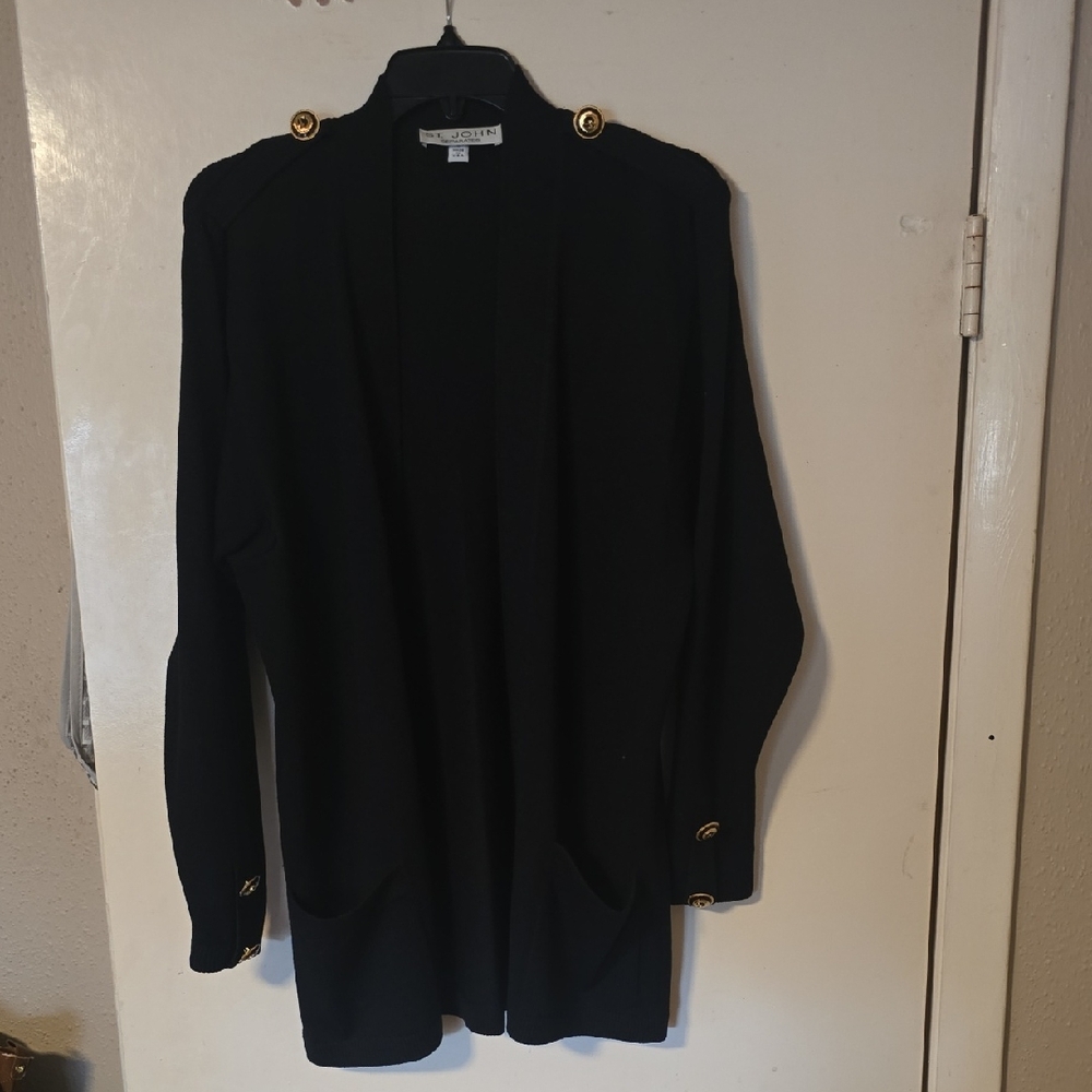 St. John Black Knit Cardigan with Gold Buttons